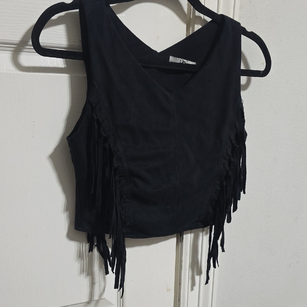 Ya Los Angeles Black Fringe Crop Top